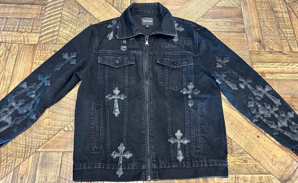 Rockstar Original Denim Jacket Size S Black Cross Patches
